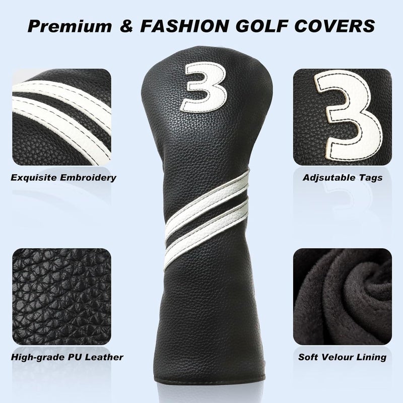 Frimon Golf Club Covers,4pcs or 1pc Golf Headcovers for Woods and Driver Fairway Hybrids Women Men - Premium PU Leather with Interchangeable Tags & Magnetic Blade and Mallet Putter Covers - Image 2